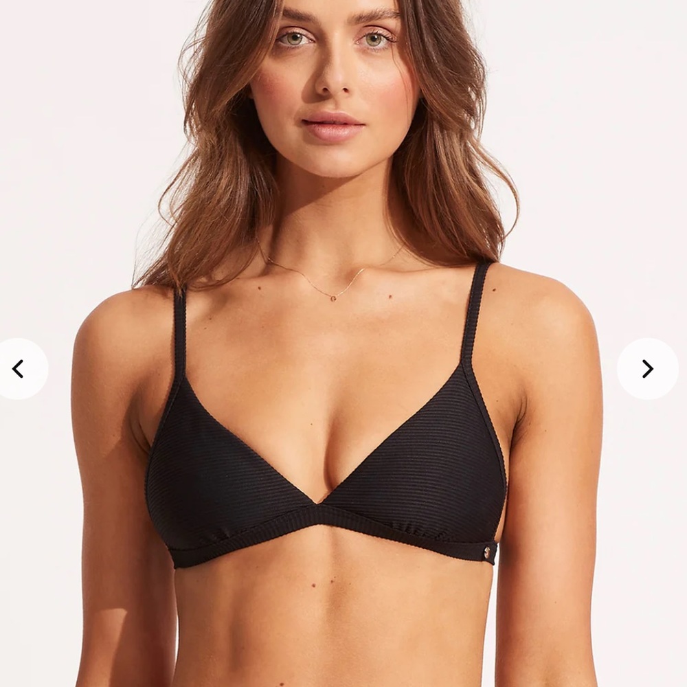 Seafolly Ribbed Bikini Top Fixed Tri Bra Black